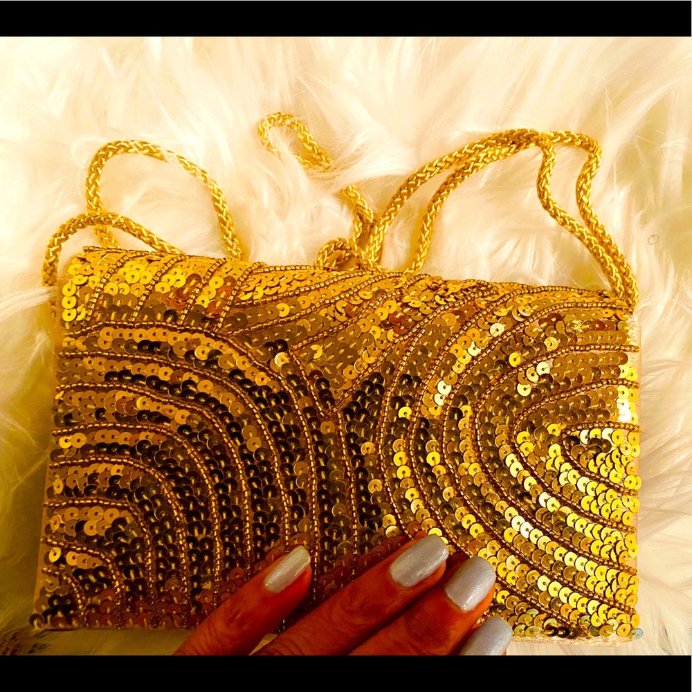 Gold Sequin Clutch Handbag